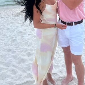 Zara XS Pastel Satin Slip Dress - Cream & Soft Pink